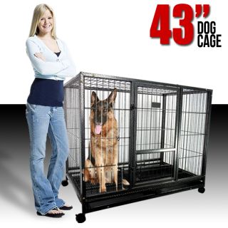 43 Heavy Duty Metal Dog Cage Kennel w Wheels Portable Pet Puppy