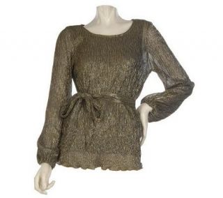 Linea by Louis DellOlio Crinkle Metallic Top with Self Belt