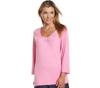 Isaac Mizrahi Live V Neck Top with Front Bow Detail —