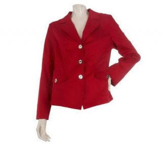 Susan Graver Cotton Sateen 3 button Jacket w/Notch Collar & Flap 