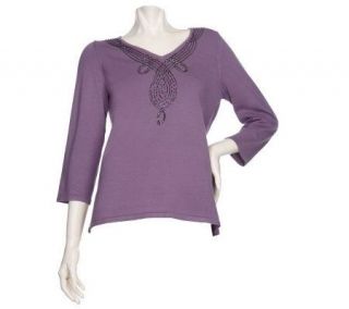 Linea by Louis DellOlio Sweater with Bugle Bead Embellishment