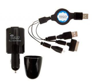 Halo Auto/Wall Charger w/ Retractable USB Cable & Tips —