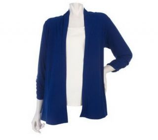 Susan Graver Liquid Knit Open Front Cardigan with Ruched Sleeves