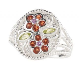 Sterling Multi gemstone Flower Ring —