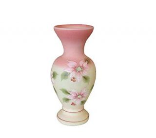 Fenton Art Glass Burmese Poinsettia Design Vase —