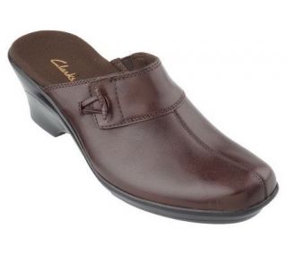 Clarks Flaming X Leather Slip on Wedge Mules w/Toggle Detail