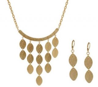 Textured Simple Drop Bib Necklace & Earring Set —