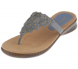 Naturalizer Leather Canvas Thong Sandals with Flower Detail — 