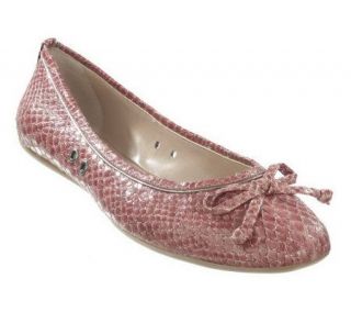 Isaac Mizrahi Live Snaked Embossed Ballerina Flats with Bow Detail 