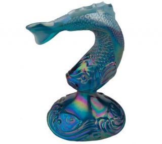 Fenton Art Glass Turquoise Milk Glass Fish Paperweight —