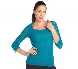 George Simonton Lace Top with Square Neck and 3/4 Sleeves —
