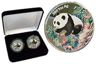 Pair of 1998 Colorized Silver Panda Coins —