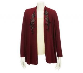 Susan Graver Sweater Knit Open Front Cardigan with Sequins —