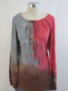 New XCVI Passion Pink Tie Dye Cotton Ruched Shirt 2X