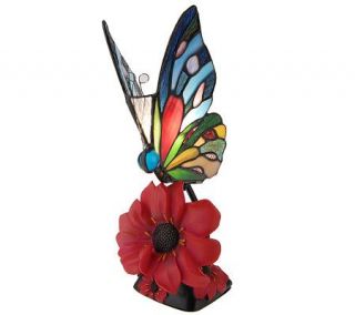 Peng Stained Glass Butterfly with Flower Accent Lamp —