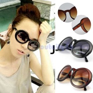  Thick Eye Bending Plastic Frame Dark Round Lenses Sunglasses