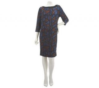 Bob Mackies Boat Neck 3/4 Sleeve Stained Glass Knit Dress   A228182