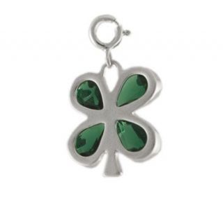 Sterling Four Leaf Clover Charm w/Green Cubic Zirconia Accents
