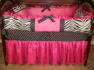 Custom Made Baby Crib Bedding Zebra Hot Pink