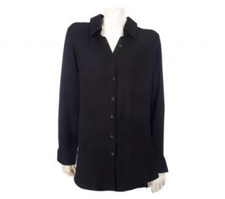 Susan Graver Rayon Twill Button Front Big Shirt w/ Shirttail Hem