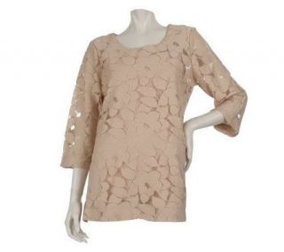 Dennis Basso Lace 3/4 Sleeve Scoopneck Top with Knit Tank —