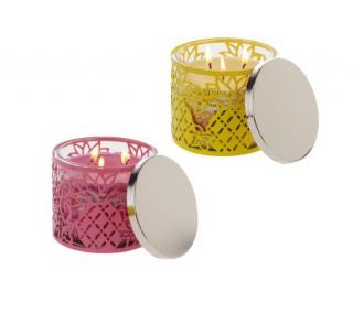 Slatkin & Co. S/2 Triple Wick 14.5oz Candles with Pineapple Sleeves 