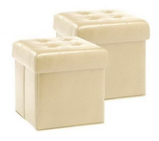 Set of 2 Faux Leather Fold up Storage Ottomans w/Tray by Valerie