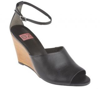 BZ by Banfi Zambrelli Leather Ankle Strap Wedge Sandals —