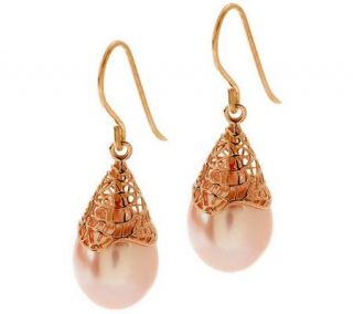 HonoraGold Cultured Pearl Oval Mesh Cap Earrings 14K Gold —