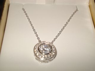 Crislu Round 1 carat necklace Sterling Silver with Platinum Finish NEW