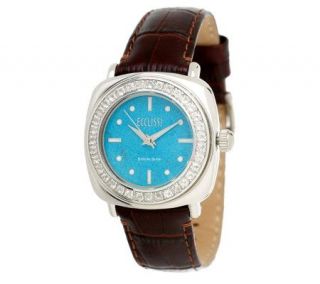 Ecclissi Sterling Turquoise & Whi Topaz Leather Strap Watch — 