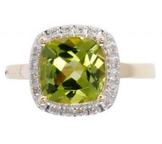 95 ct Cushion Cut Peridot & 1/10 cttw DiamondRing, 14K Gold — 