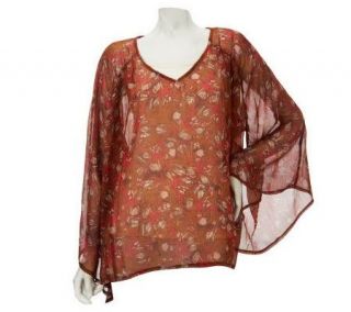 Nicole Richie Collection Printed Trumpet Sleeve Sheer Blouse   A228677