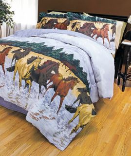 Wild Horses 4 Piece Bedding Set Reversible Comforter Bedskirt 2 Shams