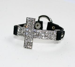 Crystal Cross Bracelet Black Leather Band EPA001