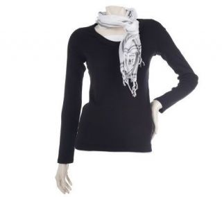 Esprit Long Sleeve Duet Scoopneck T shirt w/Scarf —