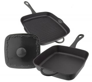 Technique EnamelCast Iron 2 piece Square Fry & Grill Pan Set with 