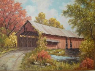  STEININGER INDIANA Art Artist OIL PAINTING Covered Bridge Brown County