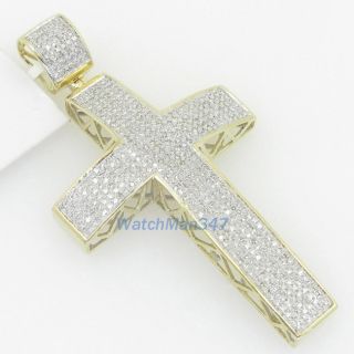 Mens 10K Solid Gold 2 00 Round Cross Pendant Jesus Charm Fancy Fashion
