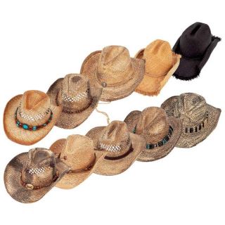  Lot of 10pc Straw Shapeable Cowboy Western Hat Set Work Rodeo