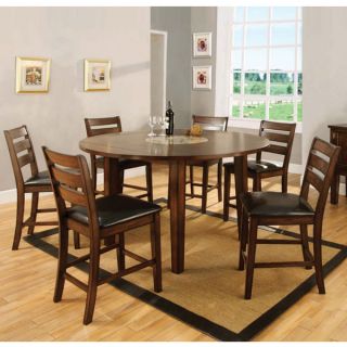 Solid Wood Antique Oak 7 Piece Counter Height Dining Set w Lazy Susan