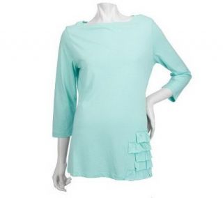 LOGO by Lori Goldstein Knit Top with 3/4 Sleeves and Tiered Ruffles 