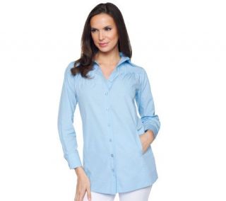 Susan Graver Solid Cotton Ruched Yoke Oversized Shirt —