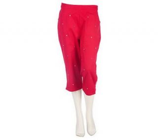 Quacker Factory Polka Dot Embroidered Capri Pants   A213986