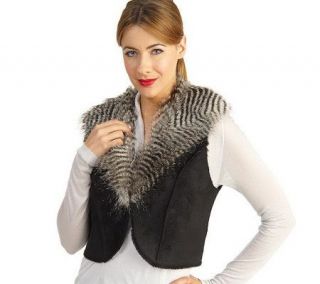 Luxe Rachel Zoe Faux Shearling Vest with Faux Fox Collar —