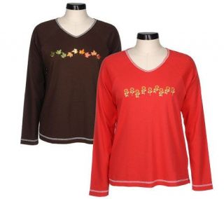 Quacker Factory Set of 2 Embroidered and Beaded Knit Tops   A15794