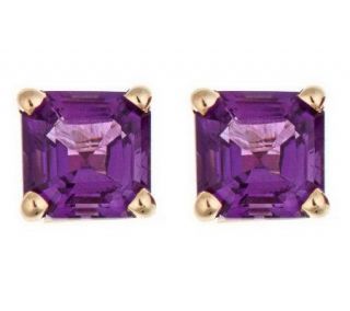 Asscher Cut Gemstone Stud Earrings, 14K Gold —