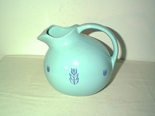 1950s Cronin Crock Pottery Blue Tulip Pattern Round Ball Pitcher with