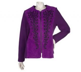 Bob Mackies Embroidered Suede Jacket with Knit Sleeves —
