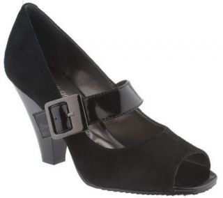 Andrew Geller Suede & Patent Peep Toe Maryjanes w/Buckle Detail